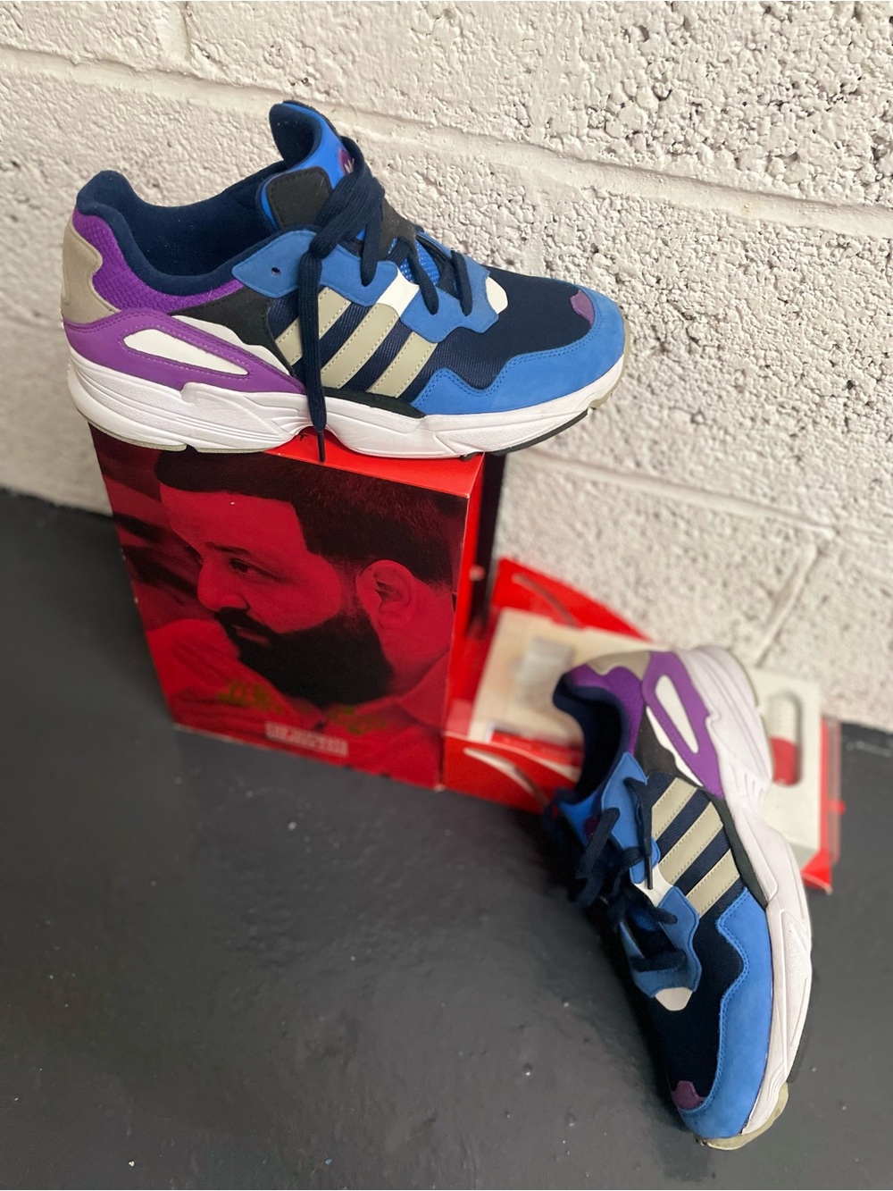 adidas Blue, Purple & Cream Retro Runner Sneakers